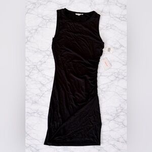 Good American Black Sleeveless Bodycon Ruched Mini Dress Women's Size 2 NWT